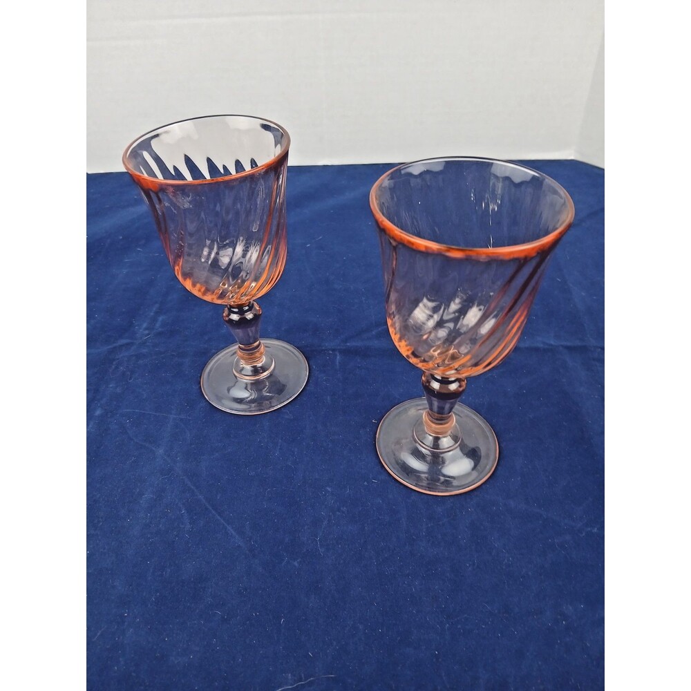 Cristal D’Arques France Pink Swirl Wine Glasses Set of 2 Crystal Stemware